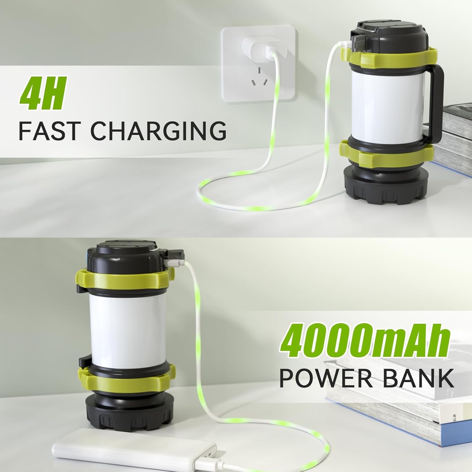 Alpswolf Camping Lantern Rechargeable, 4000mAh Camping Flashlight 6 Modes LED Lantern Portable Rechargeable Lanterns for Power Outage, Emergencies Light for Hiking, Green, 2 Packs - Image 2