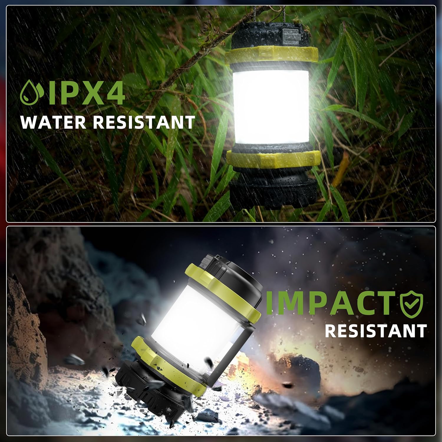 Alpswolf Camping Lantern Rechargeable, 4000mAh Camping Flashlight 6 Modes LED Lantern Portable Rechargeable Lanterns for Power Outage, Emergencies Light for Hiking, Green, 2 Packs - Image 3