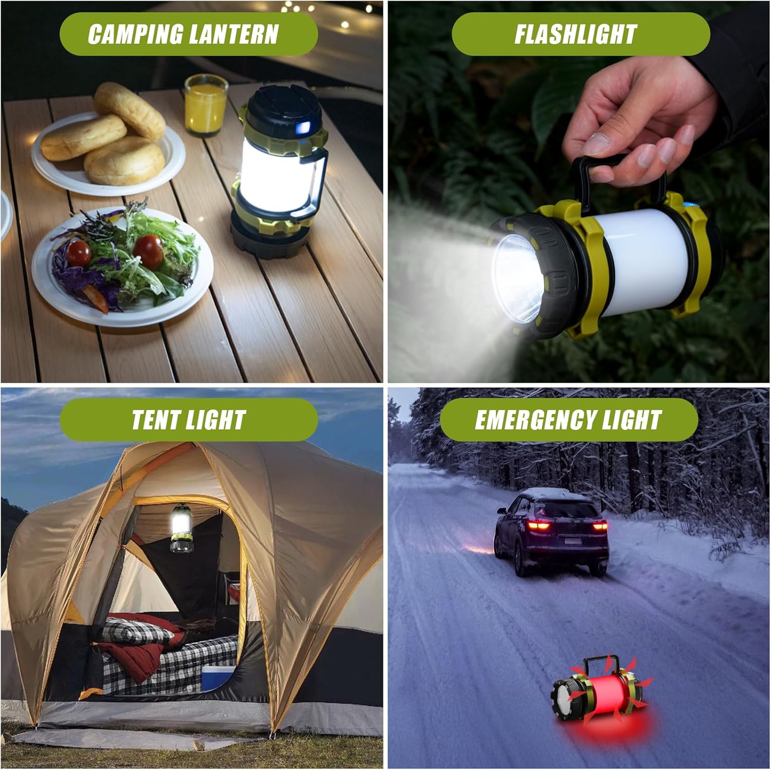 Alpswolf Camping Lantern Rechargeable, 4000mAh Camping Flashlight 6 Modes LED Lantern Portable Rechargeable Lanterns for Power Outage, Emergencies Light for Hiking, Green, 2 Packs - Image 4