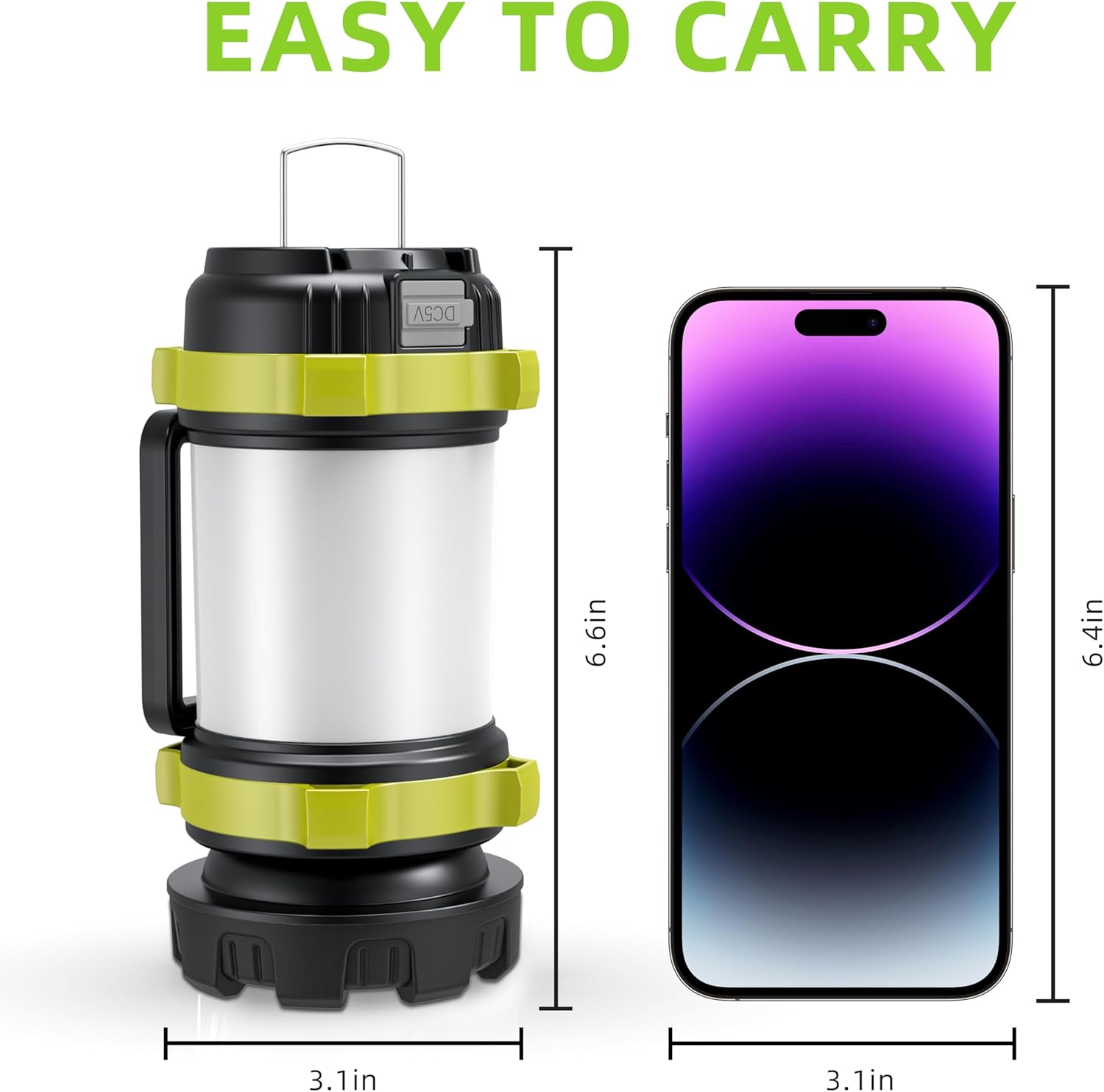 Alpswolf Camping Lantern Rechargeable, 4000mAh Camping Flashlight 6 Modes LED Lantern Portable Rechargeable Lanterns for Power Outage, Emergencies Light for Hiking, Green, 2 Packs - Image 8