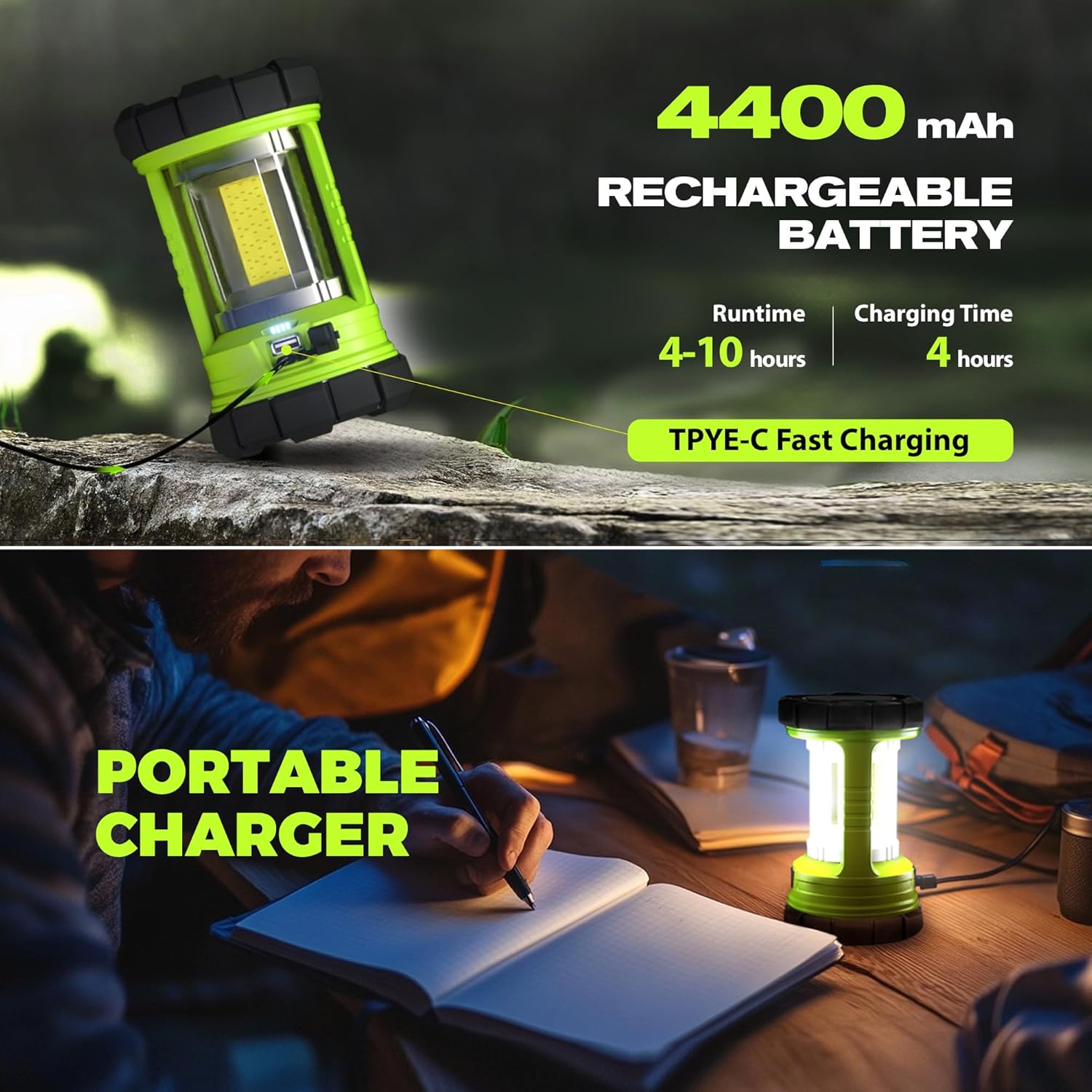 Camping Lantern, 3000LM LED Rechargeable Battery Operated Lantern, 5 Light Modes, COB Waterproof Lantern Flashlight, Camping Light for Power Outage, Hurricane, Survival, Hiking - Image 3