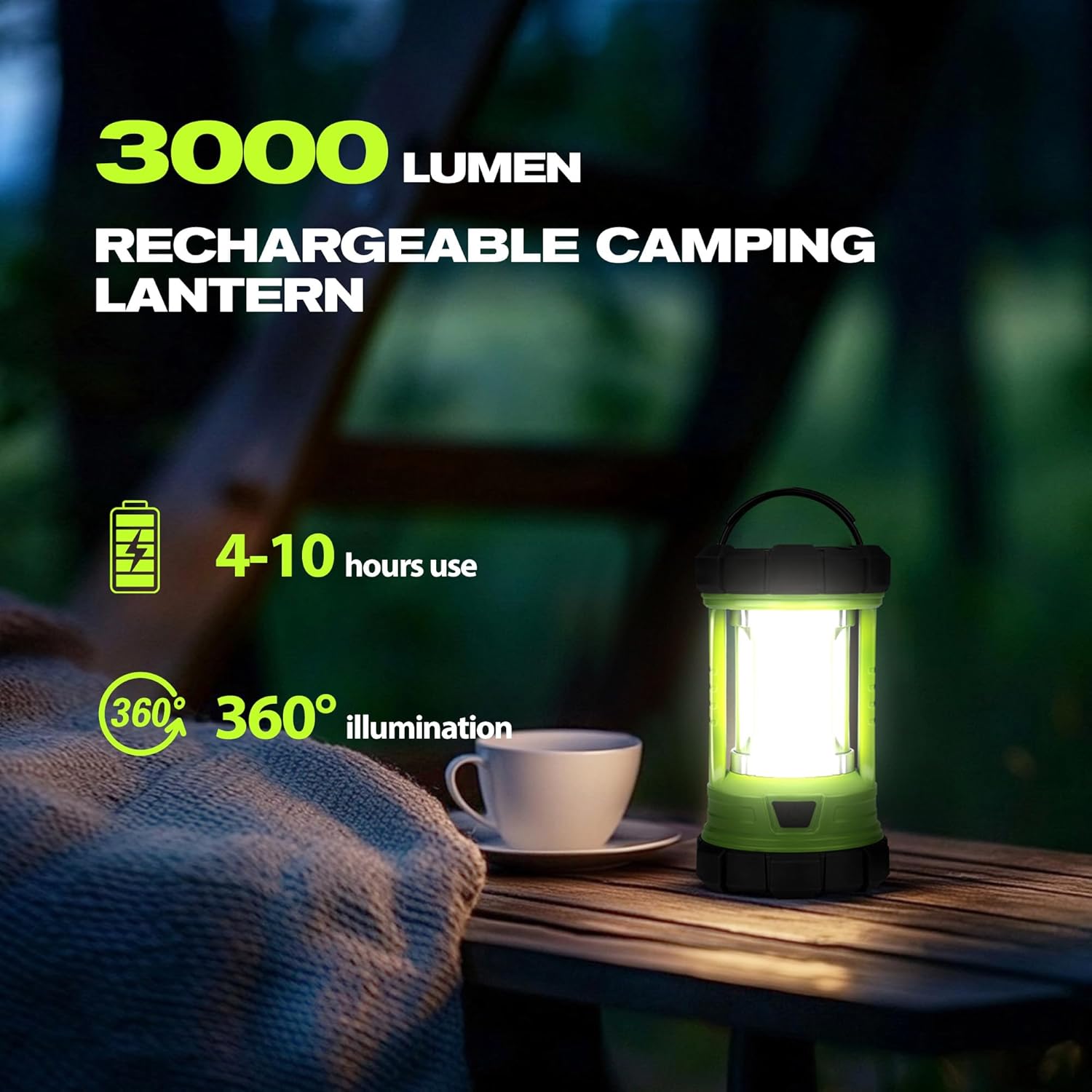 Camping Lantern, 3000LM LED Rechargeable Battery Operated Lantern, 5 Light Modes, COB Waterproof Lantern Flashlight, Camping Light for Power Outage, Hurricane, Survival, Hiking - Image 5