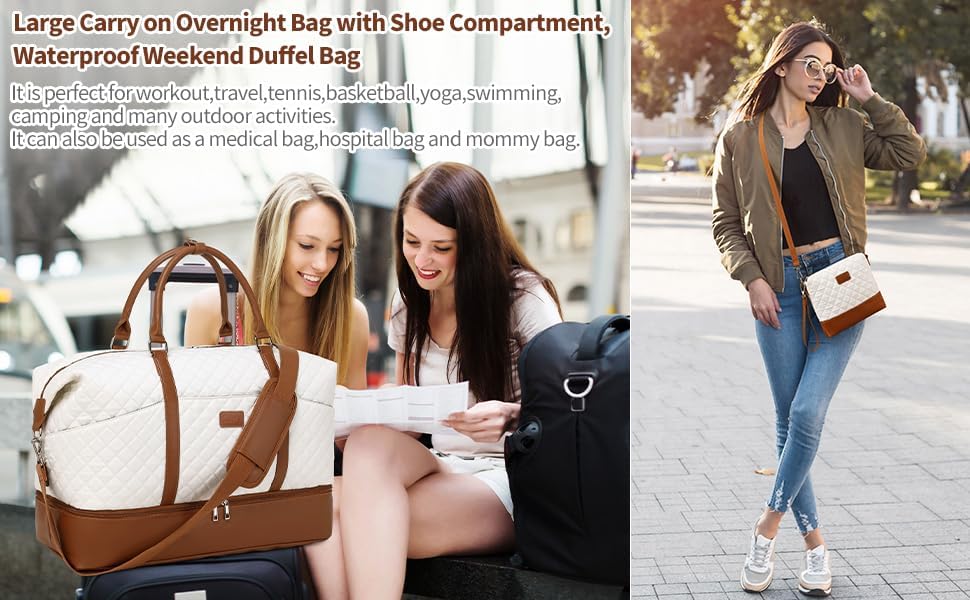 Travel Bag for Women: 21" Large Weekender Bags for Women with Shoe Compartment & Toiletry Bags, 3PCS Overnight Duffel Tote for Carry on Weekend Travel Business Trip Airplane Traveling, Gym - Image 8