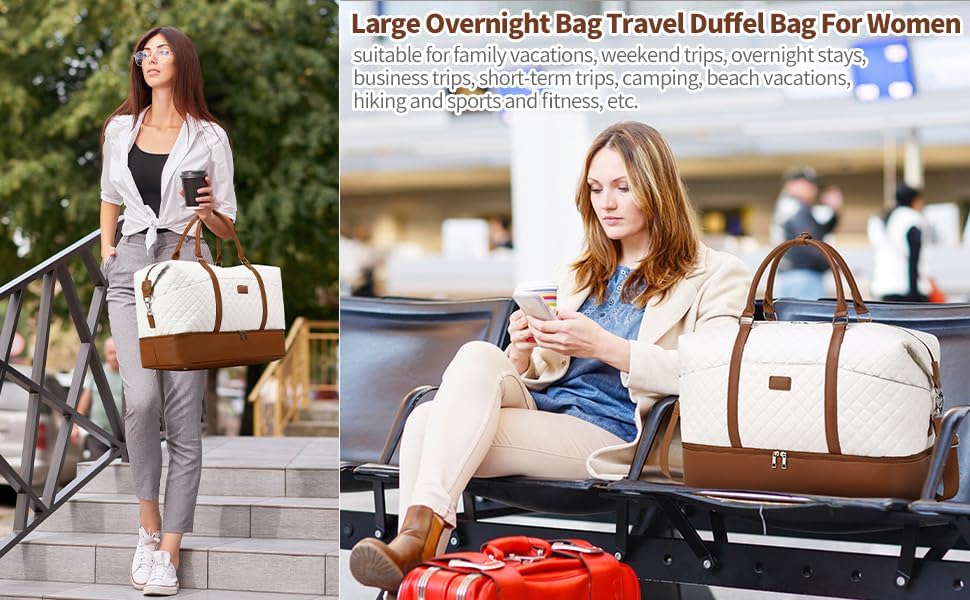 Travel Bag for Women: 21" Large Weekender Bags for Women with Shoe Compartment & Toiletry Bags, 3PCS Overnight Duffel Tote for Carry on Weekend Travel Business Trip Airplane Traveling, Gym - Image 9