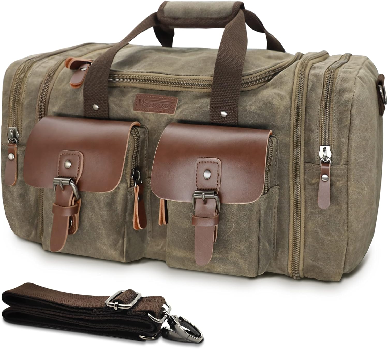 Waxed Canvas Duffle Bag - 50L Waterproof Weekender Overnight Travel Bag