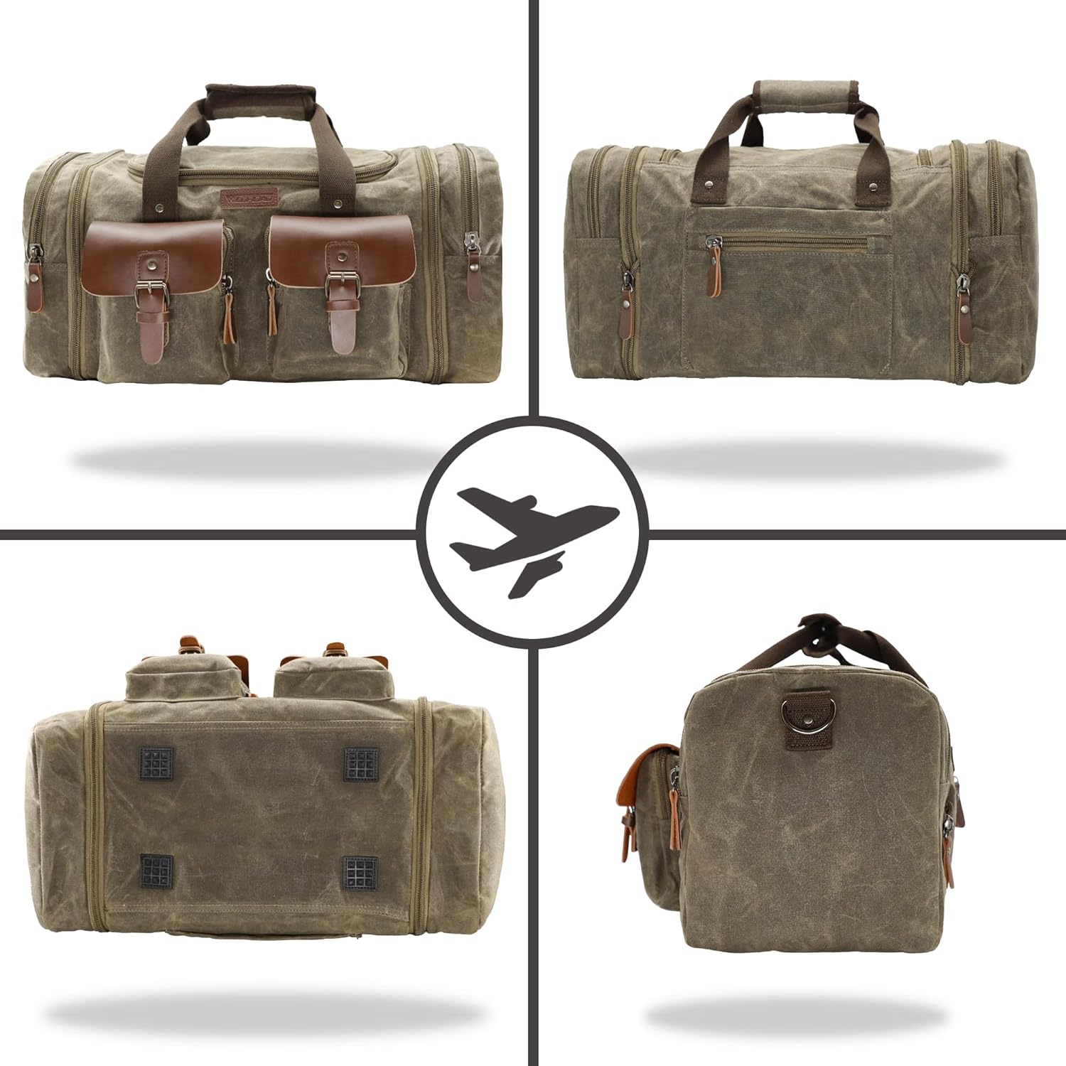 Waxed Canvas Duffle Bag - 50L Waterproof Weekender Overnight Travel Bag - Image 5
